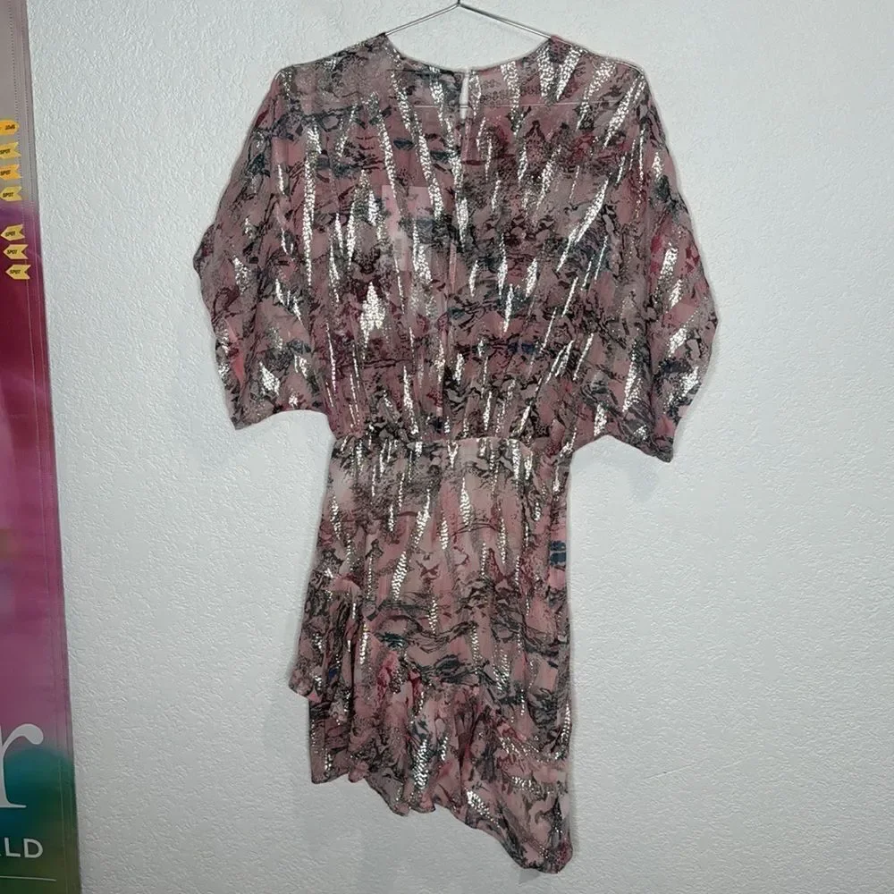 NWT IRO Wobam Printed Metallic Fil Coupé Silk Mini Dress Pink FR 34/ XS Revolve - Picture 7 of 16